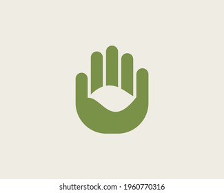 Abstract leaf, pillow in the hand palm logo design. Universal minimalistic relax, rest, garden vector sign symbol logotype.