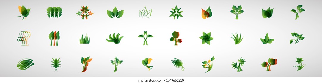 Abstract Leaf And Plant Logo Set - Isolated On White Background - Vector. Leaf And Plant Logo Useful For Grass Icon, Ecology Logo, Eco Symbol And Organic Template Design. Abstract Leaf Icons