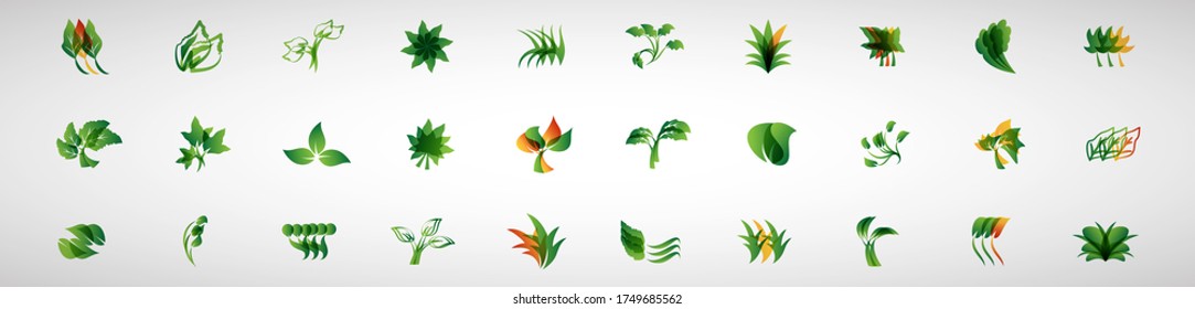 Abstract Leaf And Plant Logo Set - Isolated On White Background - Vector. Leaf And Plant Logo Useful For Grass Icon, Ecology Logo, Eco Symbol And Organic Template Design. Abstract Leaf Icons