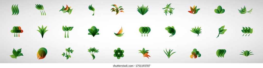 Abstract Leaf And Plant Logo Set - Isolated On White Background - Vector. Leaf And Plant Logo Useful For Grass Icon, Ecology Logo, Eco Symbol And Organic Template Design. Abstract Leaf Icons