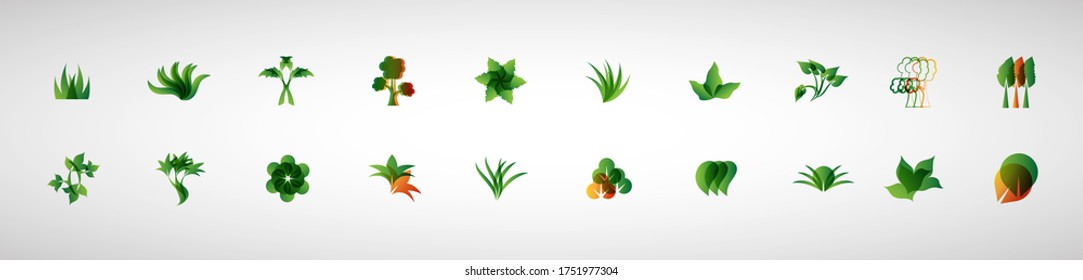 Abstract Leaf And Plant Logo Set - Isolated On White Background - Vector. Leaf And Plant Logo Useful For Grass Icon, Ecology Logo, Eco Symbol And Organic Template Design. Abstract Leaf Icons
