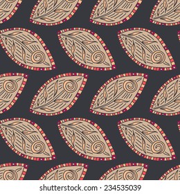 Abstract leaf with rose print seamless pattern on dark background