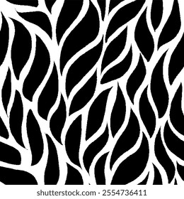 Abstract Leaf Seamless Pattern Background. Seamless Leaves Texture. Black Leaf Pattern. Wavy Leaves Pattern. Soft Color Floral Pattern. Use for Fabric Print, Wallpaper, or Wrapping Paper.