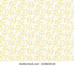 Abstract leaf seamless pattern background,Retro yellow leaves on branches on linen texture background seamless pattern 