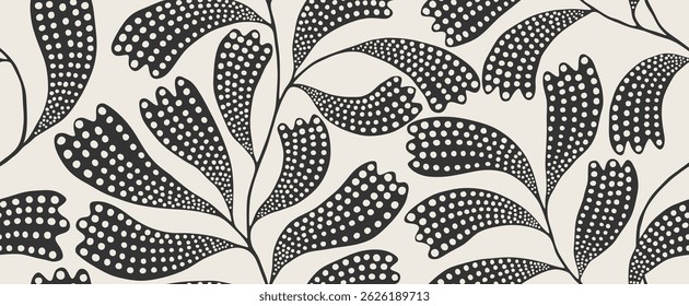 Abstract leaf seamless pattern with dotted style. flora leaves background