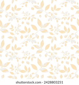 Abstract leaf seamless pattern. Leafy background. Forest. Vegetative botanic light background. Design of abstract leaves. Simple drawing. Foliage. Plants pattern. Warm, muted shades.