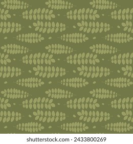 Abstract leaf seamless pattern. Leafy background. Forest. Vegetative botanic design. Simple drawing. Foliage. Plants pattern. Green tones. Monochrome. Warm, muted shades.