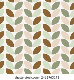 Abstract leaf seamless pattern vector. Brown and green pastel geometric shape. Zigzag stripe background. Beautiful retro design for decoration, wallpaper, wrapping paper, fabric, backdrop.