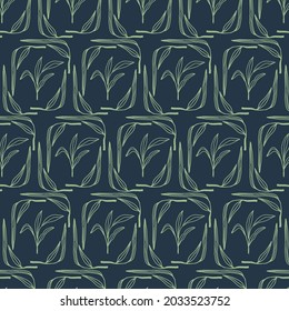 Abstract leaf seamless repeat pattern background. Doodled, vector plant all over surface print.