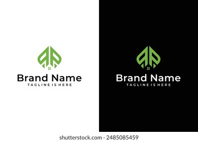 forma de hoja abstracta de la casa de la letra P del logotipo del Vector