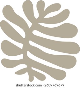 An abstract leaf shape with organic, flowing lines in a minimalist style. The design features smooth curves and a natural form, creating a harmonious look. Cartoon vector illustration.