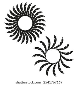 Abstract leaf shapes. Circular foliage motif. Organic vector design. Decorative black pattern.