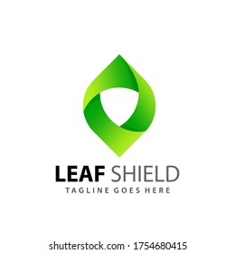 Abstract Leaf Shield Logo Design Premium Vector Illustration