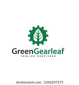 Abstract leaf template logo combined with gears in mechanic industry.