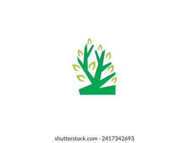 abstract leaf tree logo, eco green organic plant logotype icon design template	
