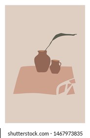 Hoja Abstracta Con Ilustración De La Base. Impresión plana vectorial botánica.