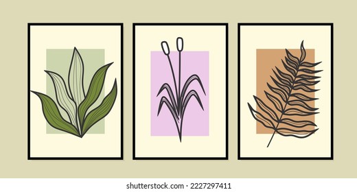 abstract leaf wall art in line art style. aesthetic boho design. prints for interior,home decor,posters,wallpaper