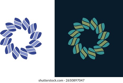 Abstract Leaf Wreath Vector Set. Modern Botanical Circular Pattern Design.

