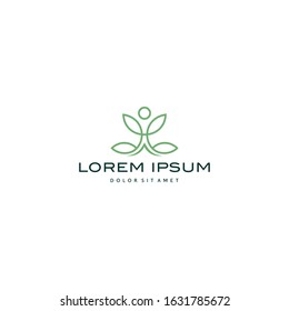 abstract leaf yoga vector with mono line art vector logo template