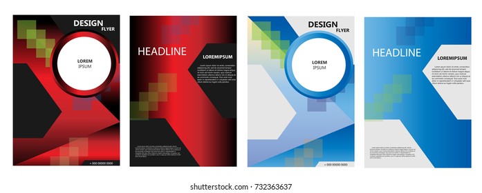 an abstract leaflet design, a mix of square and circular flat images, a package for front and back covers