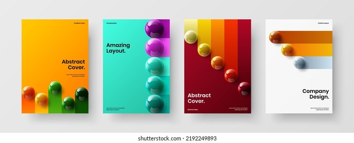 Abstract leaflet vector design layout collection. Creative 3D spheres front page template bundle.