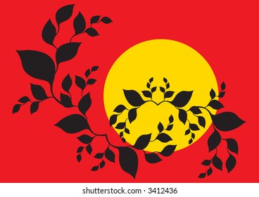 Abstract leafs over the summer yellow sun
