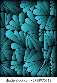 Abstract leaf-shaped pattern in gradient tones on a black background, featuring layered petal forms arranged in modern geometric composition.
