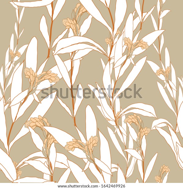 Abstract leafy botanical nature inspired floral vector seamless repeat pattern perfect for fabric and textiles, wall paper, greeting cards, home decor products,prints, packaging and branding