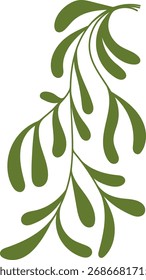 Ein abstrakter, blättriger Zweig mit fließenden Formen im klaren Vektorstil. Gebogene Elemente bilden ein natürliches Muster mit eleganter Schlichtheit. Cartoon, Vektorgrafik.