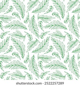 Abstract leave background pattern vector. Hand drawn leaf outline vector. leaves pattern wallpaper. Tropical leaf background.
