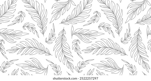 Abstract leave background pattern vector. Hand drawn leaf outline vector. leaves pattern wallpaper. Tropical leaf background.