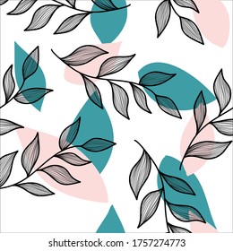 Abstract Leave Floral seamless vectror pattern, white background, pastel theme for card fabric printed 