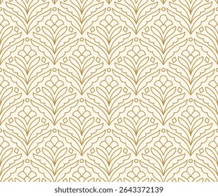 Abstract leaves art deco seamless patterns. Vector geometric background. Decorative illustration for fabric, textile, etc.