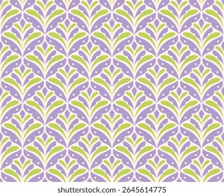 Abstract leaves art deco seamless patterns. Vector geometric background. Decorative illustration for fabric, textile, etc.