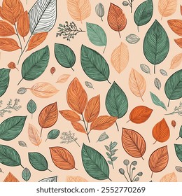 Abstract Leaves Art in Pattern Vector Repeat Patterns for Dynamic Visuals, Wallpaper, and Wrapping.