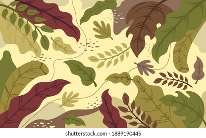 Abstract leaves background with modern flat style design vector illustration