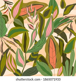 Abstract leaves background vector illustration hand draw design 