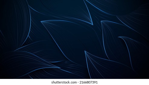 Abstract leaves blue lines art background. Vector illustration