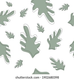 Abstract leaves or branches scattered on white background. Seamless pattern. Flat, simple and minimal. Great for wrapping, packaging, design for kids, interior or any other. Muted colors.