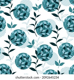 Abstract Leaves and Circle Shape Vector Seamless Pattern can be use for background and apparel design
