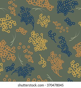 Abstract leaves with circles on dark green background