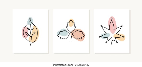 Abstract leaves continuous line artistic posters.