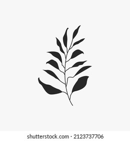 Abstract leaves for decoration vector. Flower flat illustration with black fill. Spring design element 