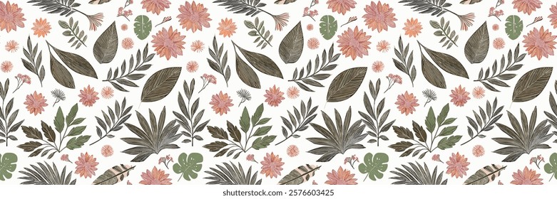 Abstract Leaves Design Showcasing Elegant Leafy Details and Harmonious Colors on a Soft Background.