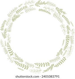 Abstract leaves doodle wreath illustration for decoration on nature, garden, spring seasonal, and organic life style.