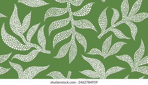 Abstract leaves dot art seamless pattern. 