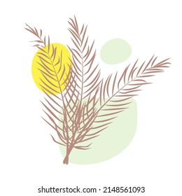 Abstract leaves dry minimalist boho style, plant for postcard, botanical wall print, wallpaper, cover, vector illustration