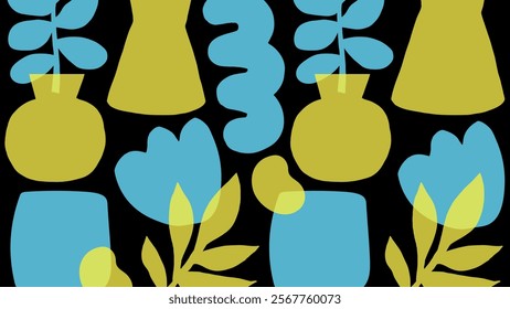 Abstract leaves and flower nature shape in blue yellow dark desktop wallpaper vector. Leaves and Flower abstract shape dark blue yellow background. Abstract nature space desktop wallpaper background