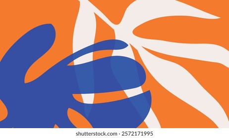 Abstract leaves and flower nature shape in blue orange desktop wallpaper vector. Leaves and Flower abstract shape blue orange background. Abstract nature space desktop wallpaper background vector