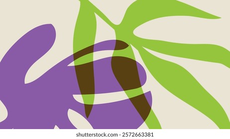 Abstract leaves and flower nature shape in purple green desktop wallpaper vector. Leaves and Flower abstract shape purple green background. Abstract nature space desktop wallpaper background vector